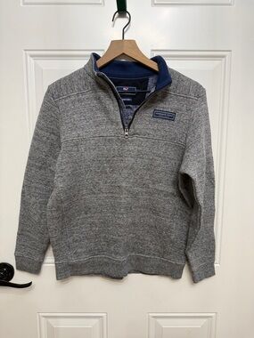 Vineyard Vines Gray Quarter-Zip Pullover with Navy Trim